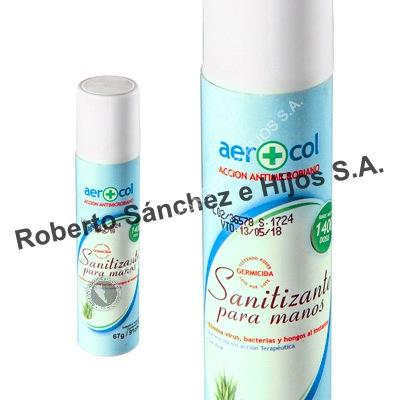 SANITIZANTE PARA MANOS EN AEROSOL "AEROCOL" X 67 GRS / 91 CC (PACK X 12 UND)