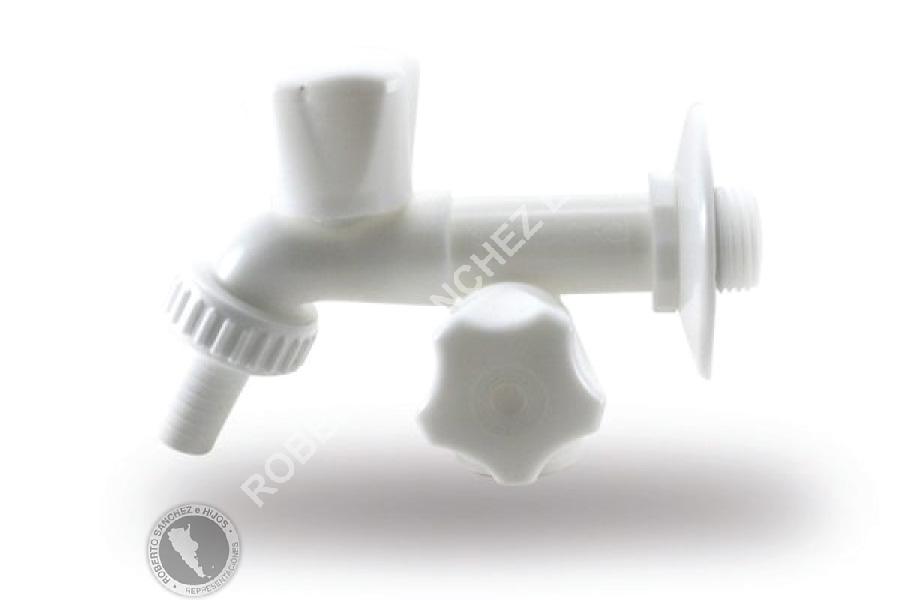 CANILLA POLIPROPILENO DOBLE PARA LAVARROPA DE 1/2 GIRO ESFERICO COLOR BLANCA (OFERTA X 100 UNIDADES)