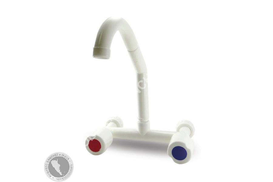 MEZCLADORA PARA PARED EN POLIPROPILENO CON PICO CURVO ALTO MOVIL "LINEA NUOVA" (OFERTA X 12 UNIDADES)