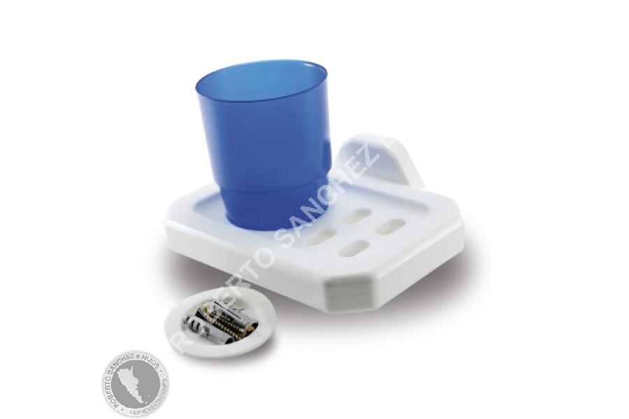 PORTA CEPILLO PLASTICO COLOR BLANCO (INCLUYE VASO Y TORNILLOS DE FIJACION) (OFERTA X 20 UNIDADES)